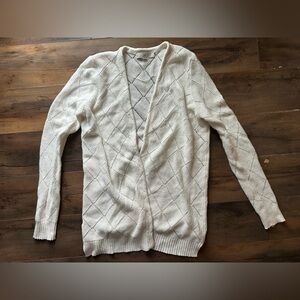 LOFT Ivory Diamond Knit Open Cardigan Cozy Preppy Quiet Luxury Sweater M